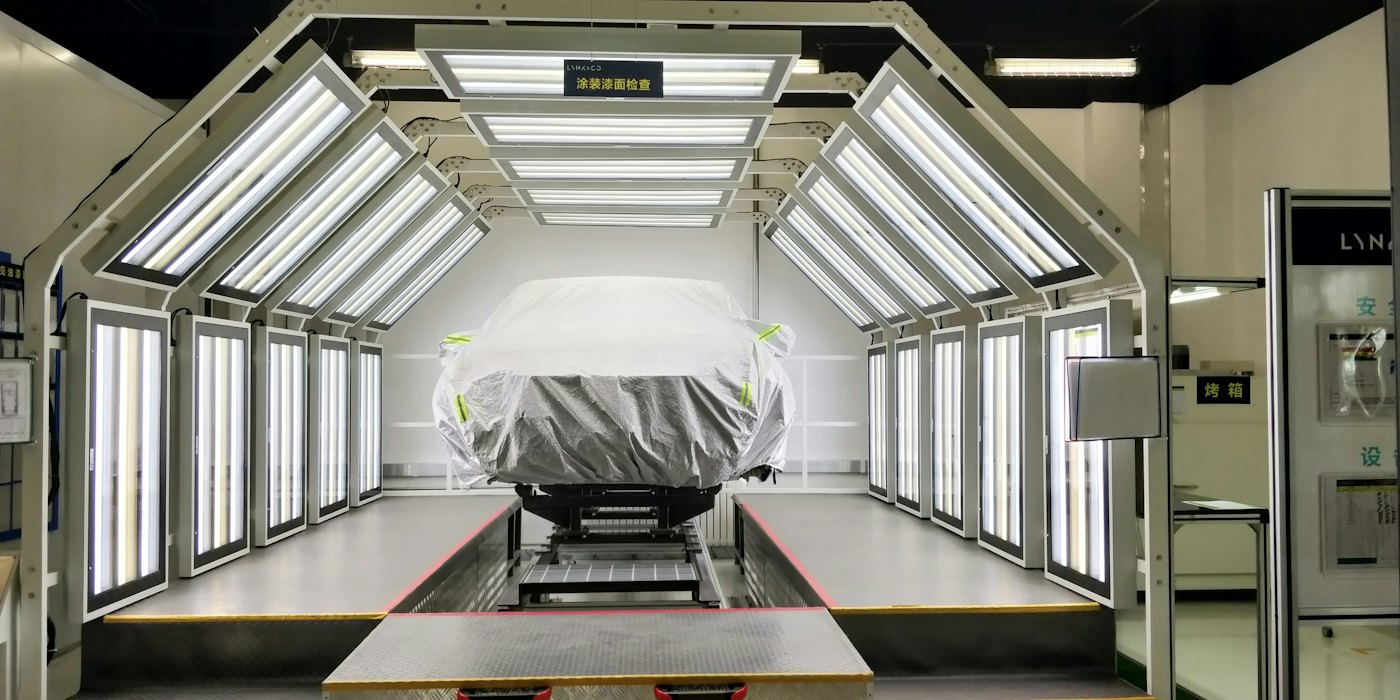 Car inside a paint booth